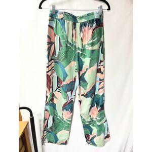 Joie Tropical Floral Print Wide Leg Pants Green Pink Drawstring Small